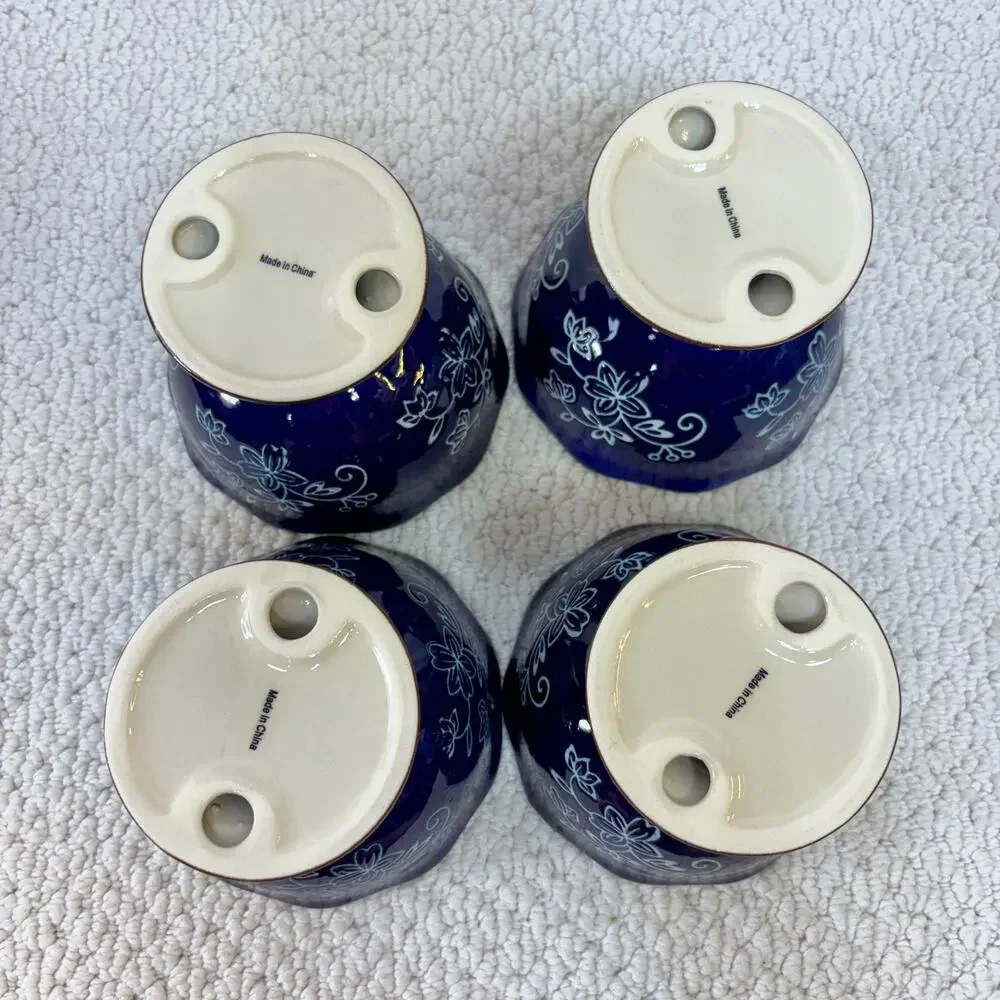 Temp-tations by Tara Floral Lace Blue Footed Parfait Dish Stoneware Set of 4